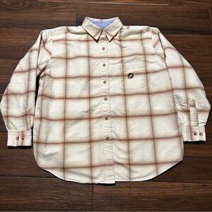 Bit & Bridle Women’s Button Down‎ Shirt Medium Cream Brown Long Sleeve